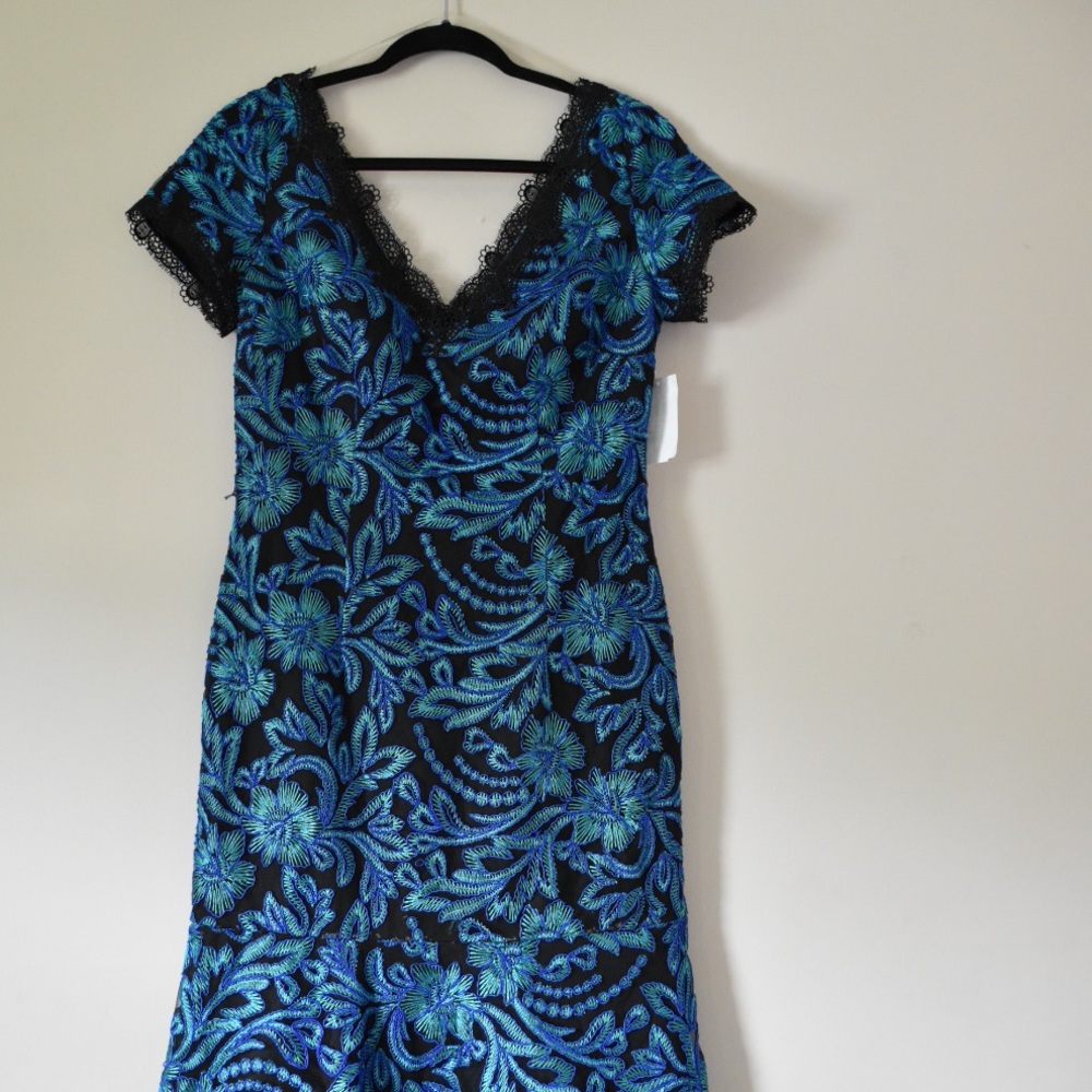 J S Collections Embroidered V-Neck Sheath Dress